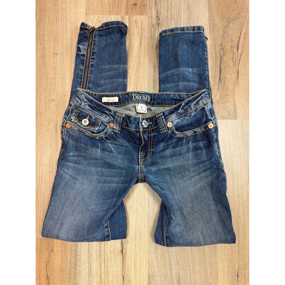 Decree Y2K Low Rise Skinny Jeans Medium Wash Ankle Zip Flap Pocket Blue Size 5